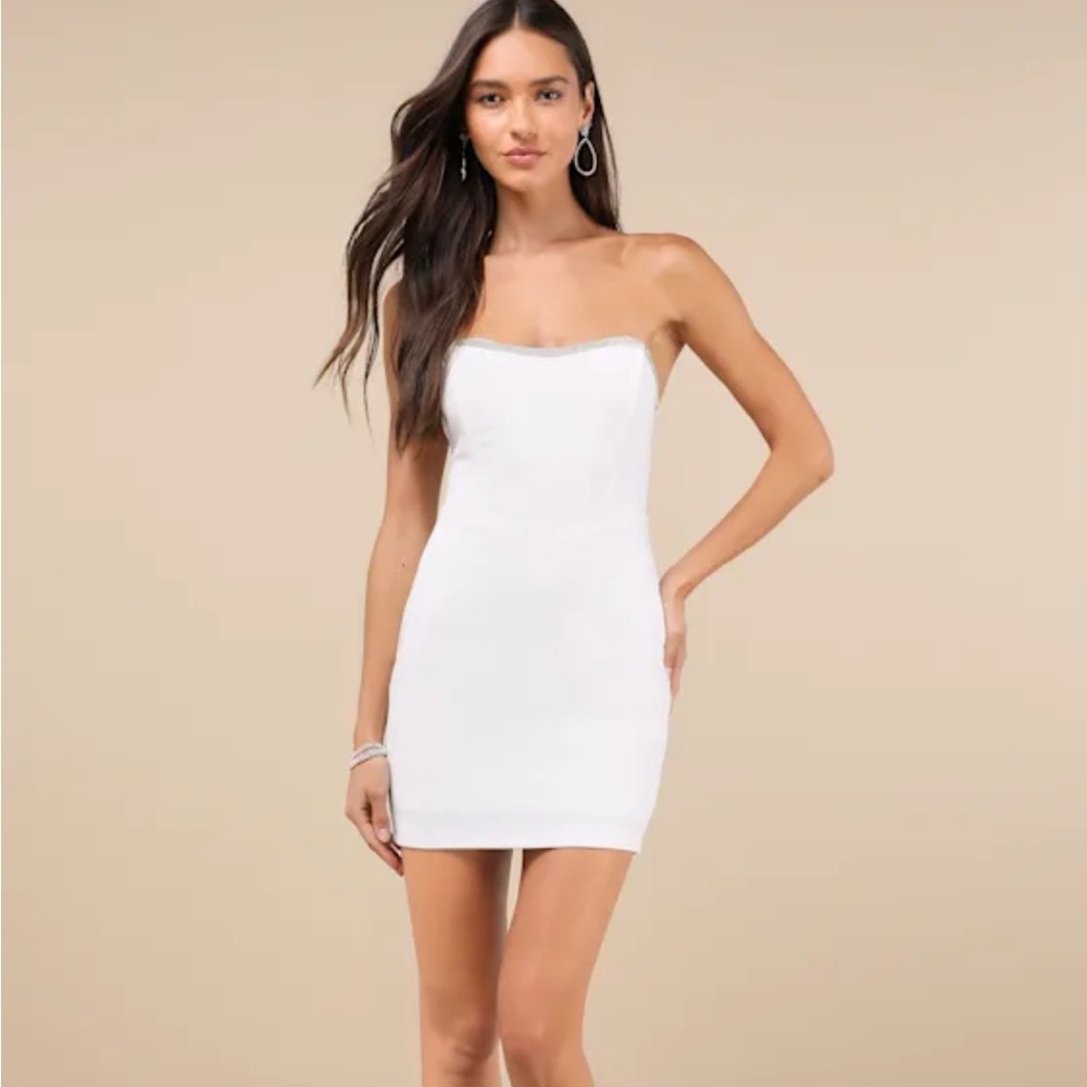 Lulus Rhinestone Strapless Bustier Mini Dress - bridal